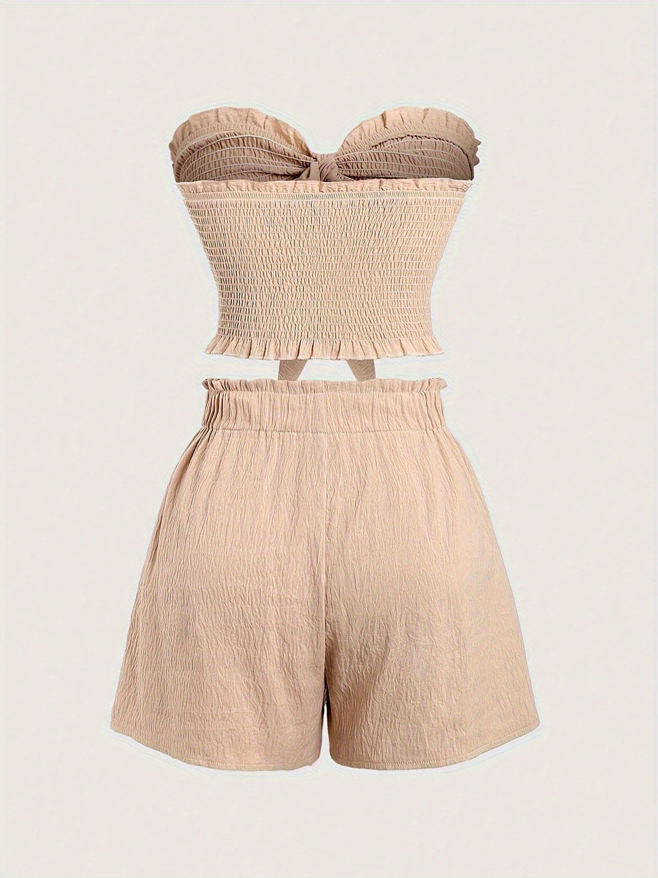 Ladies' Summer Elegant Resort Party Sleeveless Two-Piece Set Sexy Slim-Fit Stretch Wrap Top With Matching Shorts