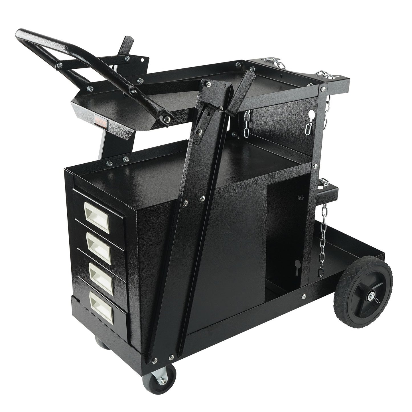 Welding Cart, 2Tier 4 Drawers Welder Cart With 265 LBS Weight Capacity, Swivel Wheels, Tank Storage Safety Chains, Heavy Duty Rolling MIG Welder Cart For Mig Welder And Plasma Cutter