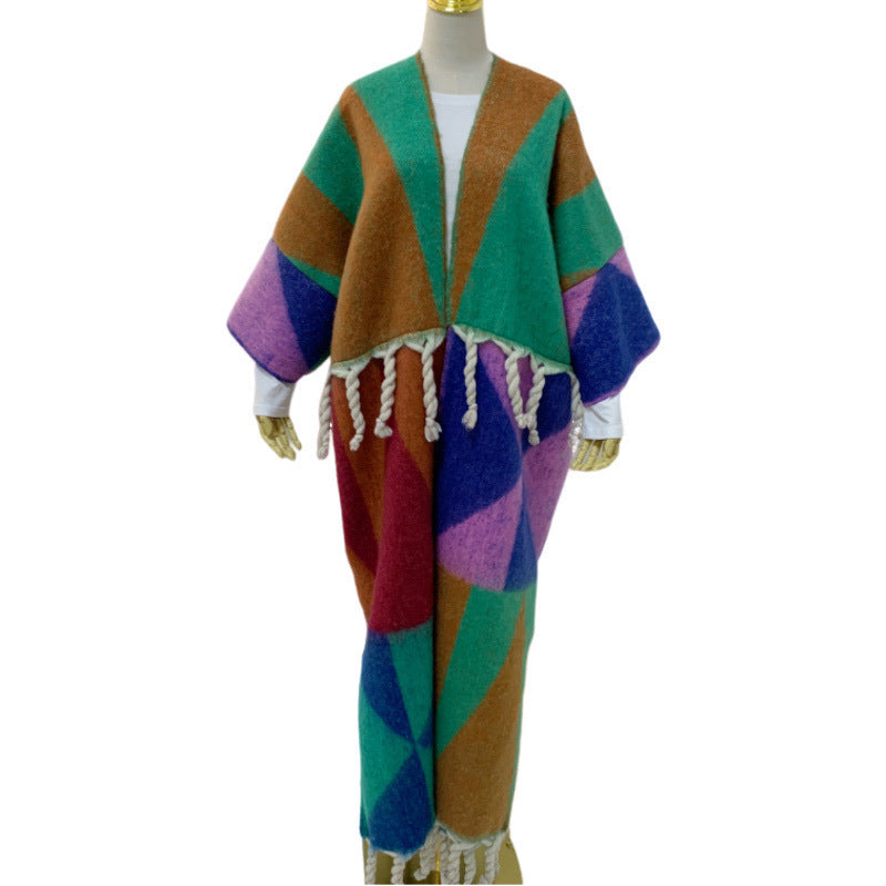 RETRO Geometric Double-sided Color Matching Robe For Women