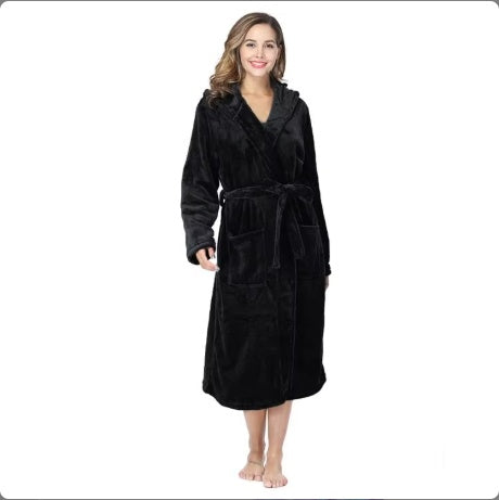 Local Stock Plush Oversize Winter Soft Warm Long Flannel Bathrobe With Hooded Women Thick Night Fleece Bath Robes Dressing