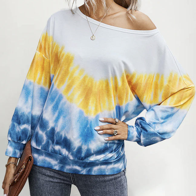 Ladies' Fashionable New Casual Long Sleeved Round Neck Gradient Contrasting Pullover Hoodie Top