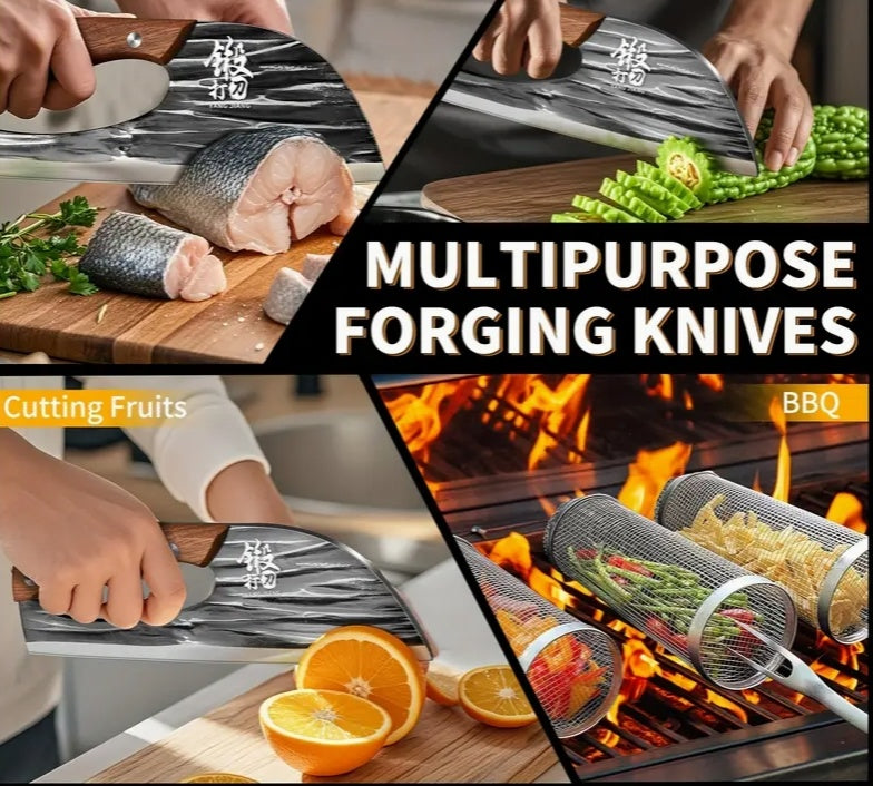 1pc Hand Forged Bone Cutter Kitchen Knife - Sharp Lightweight Dual-Use Slicer For Women - High-Carbon Stainless Steel, Ergonomic Handle, Easy To Clean, And Durable