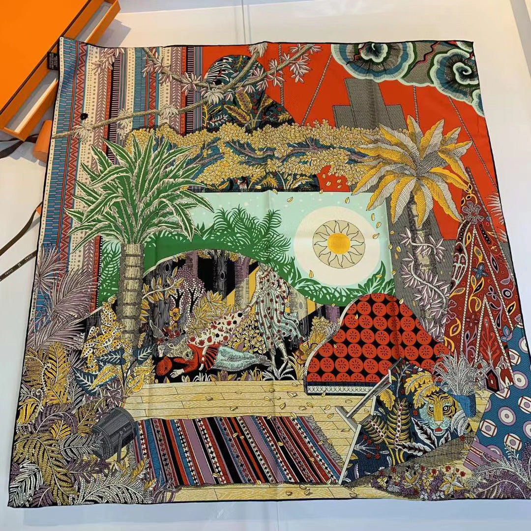 Handmade Hemming Twill Silk Printed Shawl