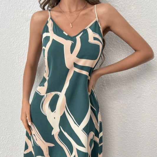 Ladies' New Vacation Style Plant Print Slimming Fashion Casual Off Shoulder Camisole Skirt