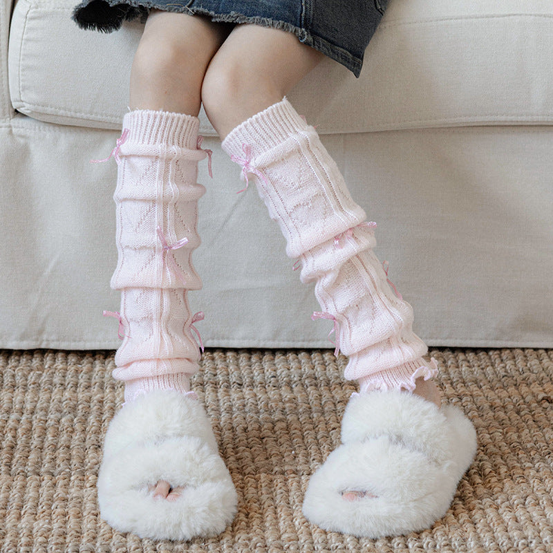 Children's Foot Sock Female Autumn And Winter Bow Pile Style Leg Warmer