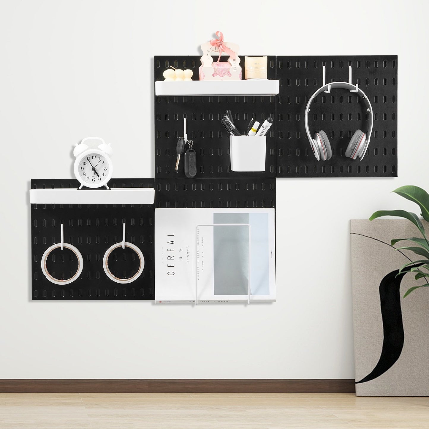 Pegboard Combination Kit 11 X 11 Plastic Pegboard 4 Panels Wall Organizer Black