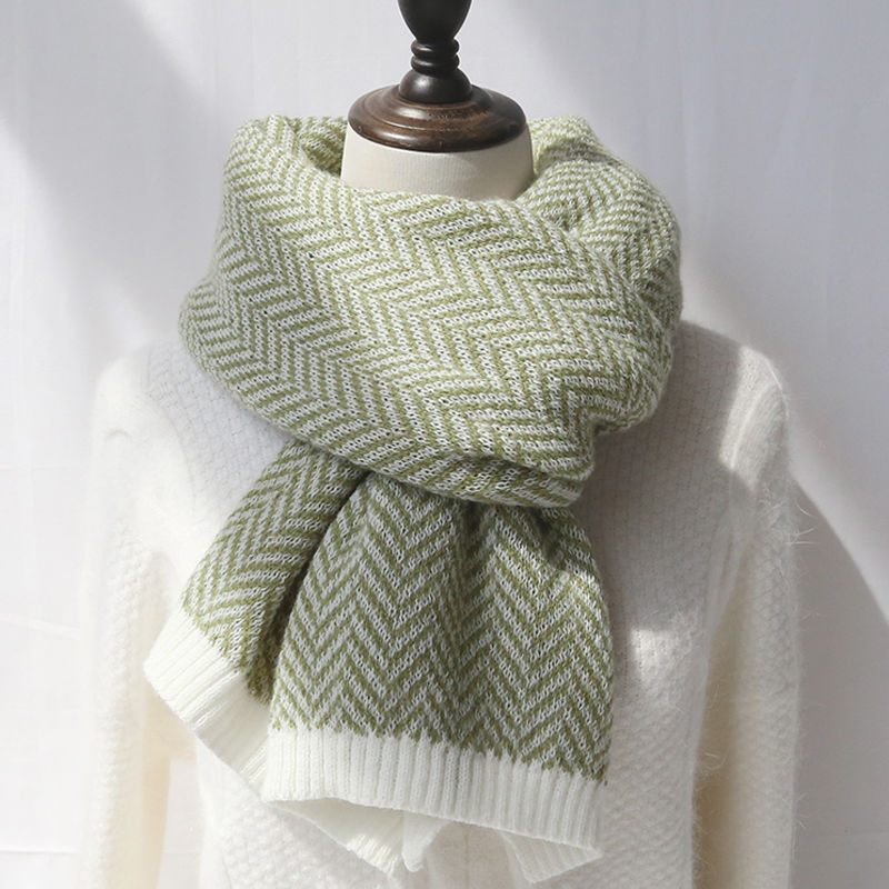 Faux Cashmere Contrast Herringbone Knit Scarf
