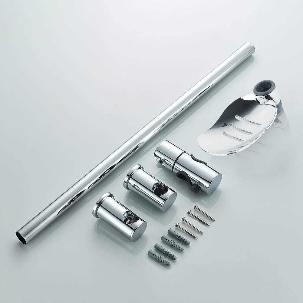 Shower Riser Rail Kit Slider Adjustable Chrome Head Holder Bracket Bathroom Set