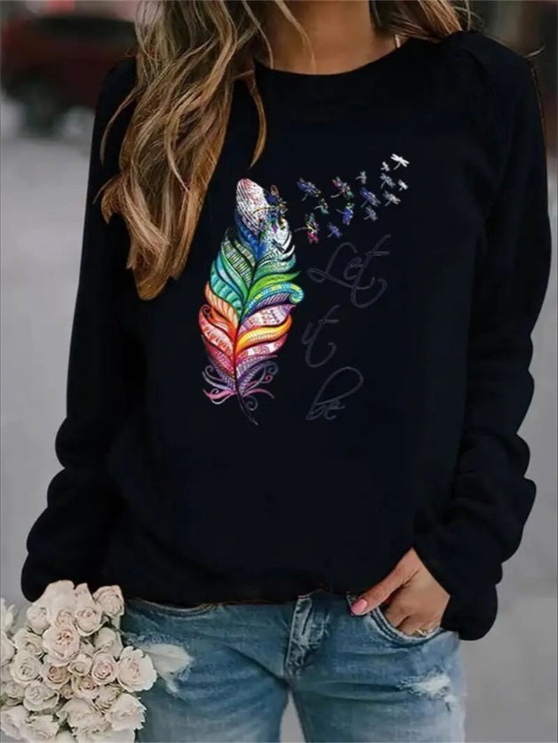 Women's Printed Long Sleeve Hoodless Sweatshirt