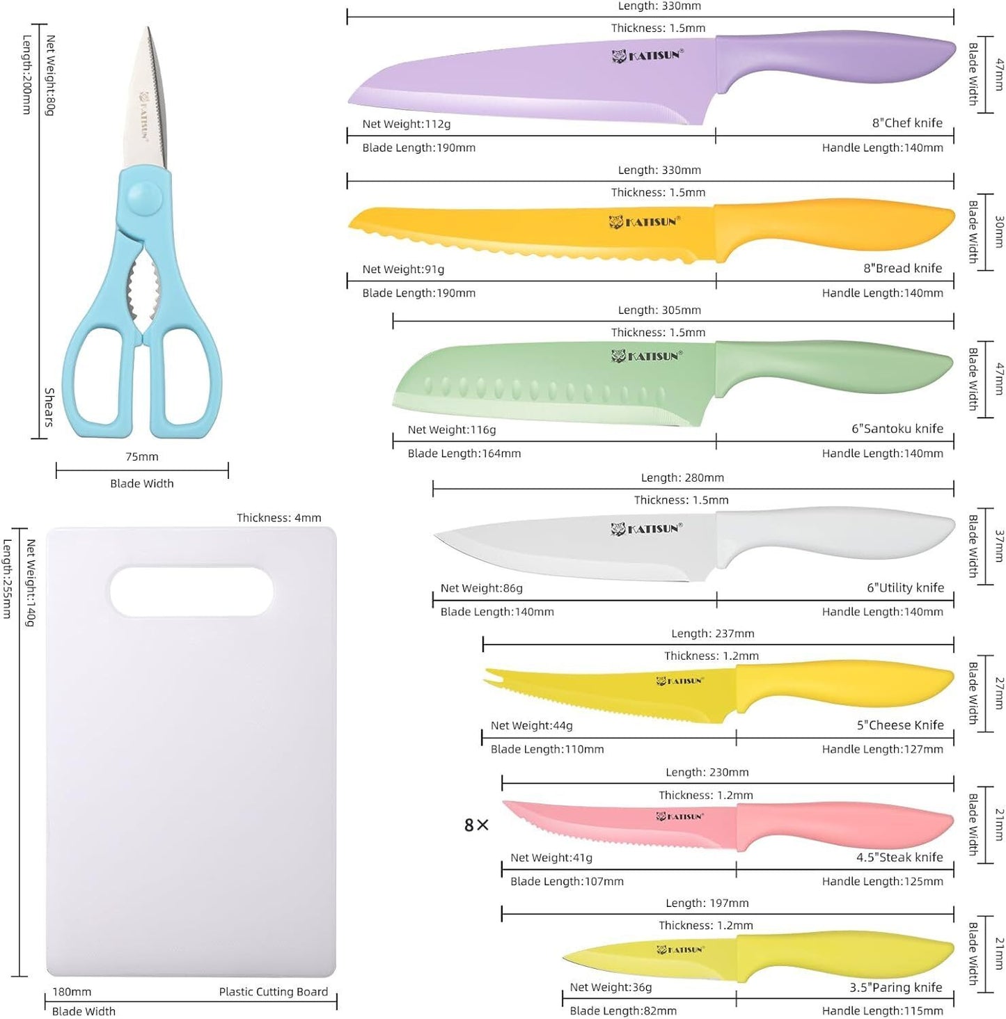 Color-coded Stainless Steel 30-piece Knife Set With Kitchen Cutting Board And Scissors, Rust-resistant And Dishwasher-safe