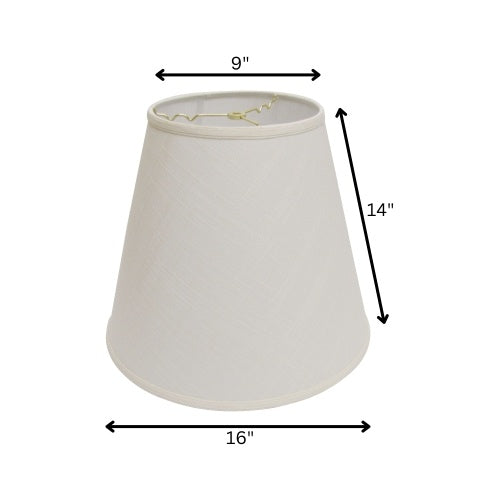 Deep Cone Hardback Lampshade With Washer Fitter, White Fabric Lampshade For Table Lamps, Natural Linen, 9 Top X 16 Bottom X 14 Height