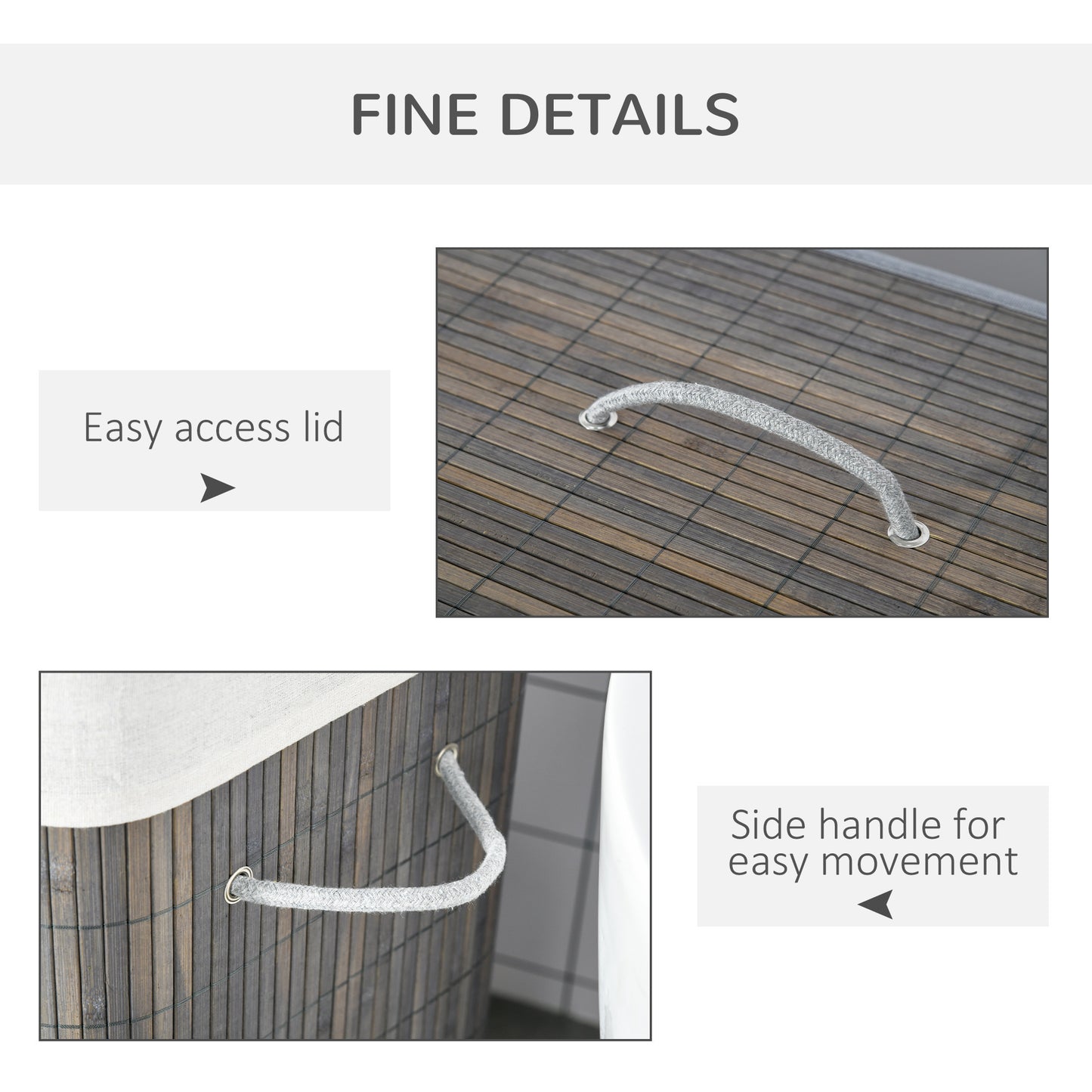 Bamboo Laundry Basket With Lid And String Handles, Collapsible Laundry Hamper With 2 Removable Bag