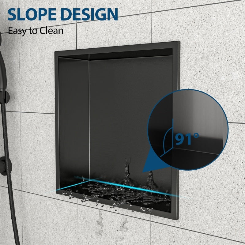 12 X 12 In  Stainless Steel Shower Niche - Gunmetal Black, Waterproof, Easy Installation, Corrosion-Resistant
