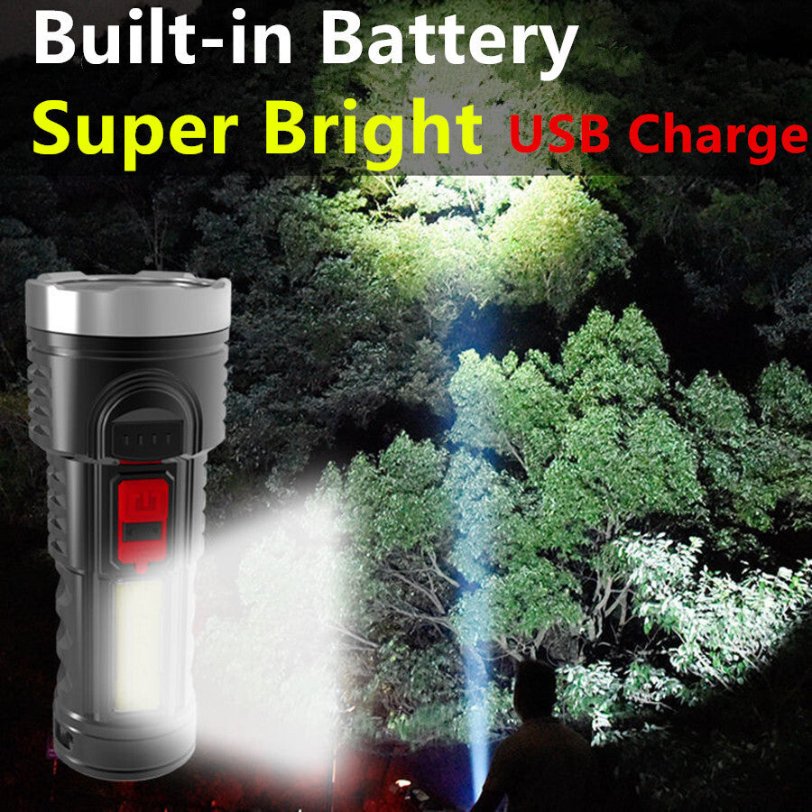 LED Flashlight Torch Rechargeable Work Light Built-in Battery