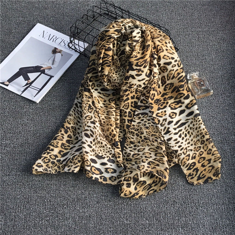 Female Fashion Simple Leopard Print Chiffon Scarf
