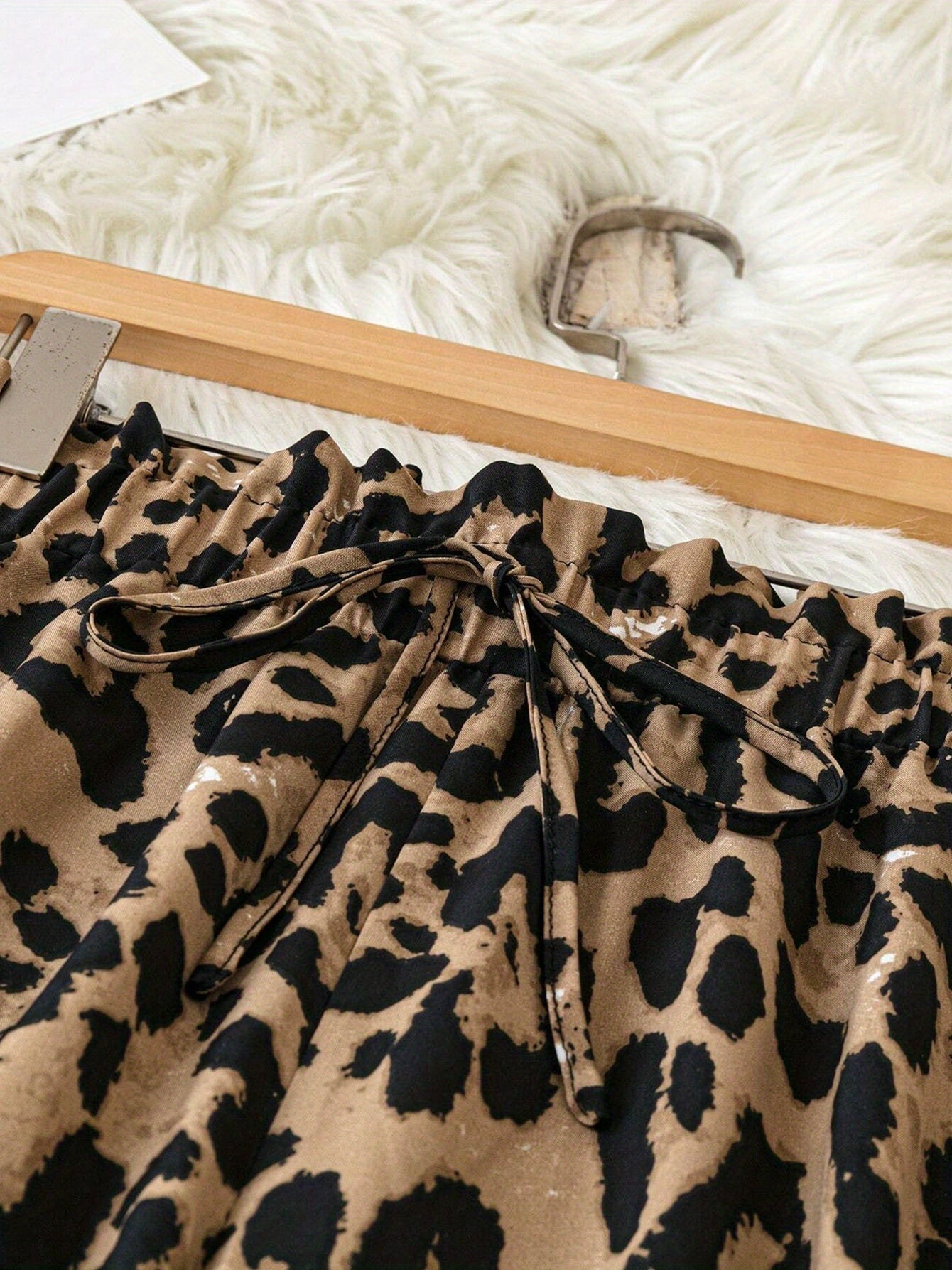 Women's Plus Size Leopard Print Wide-Leg Pants - Summer Casual Vacation Style Elastic Waist Long Trousers