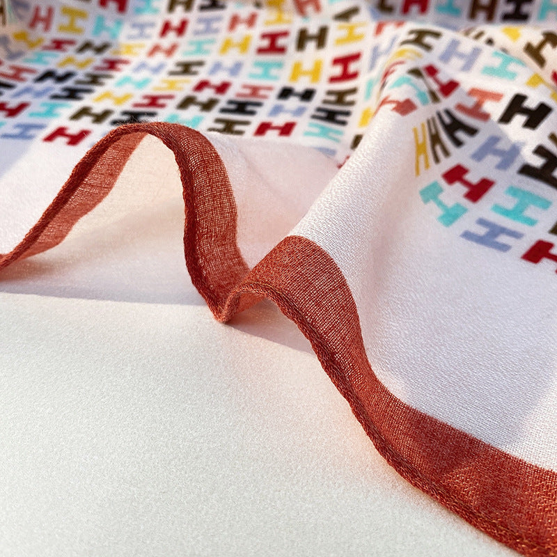 Printed Silk Scarf Women's Fashion Rolled Cotton And Linen Silk