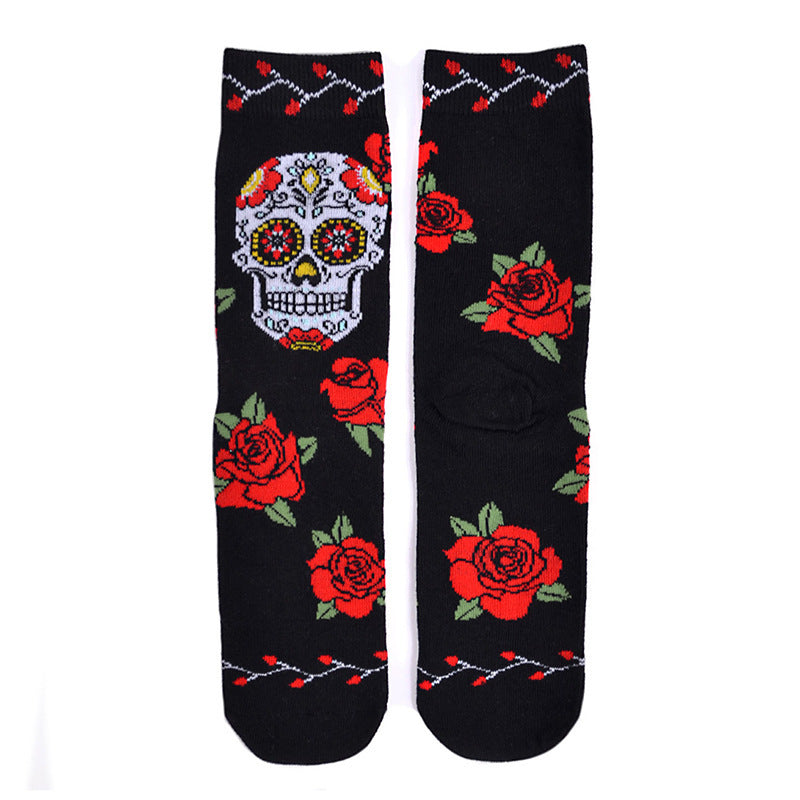 Skull Rose Jacquard Tide Mid-high Socks