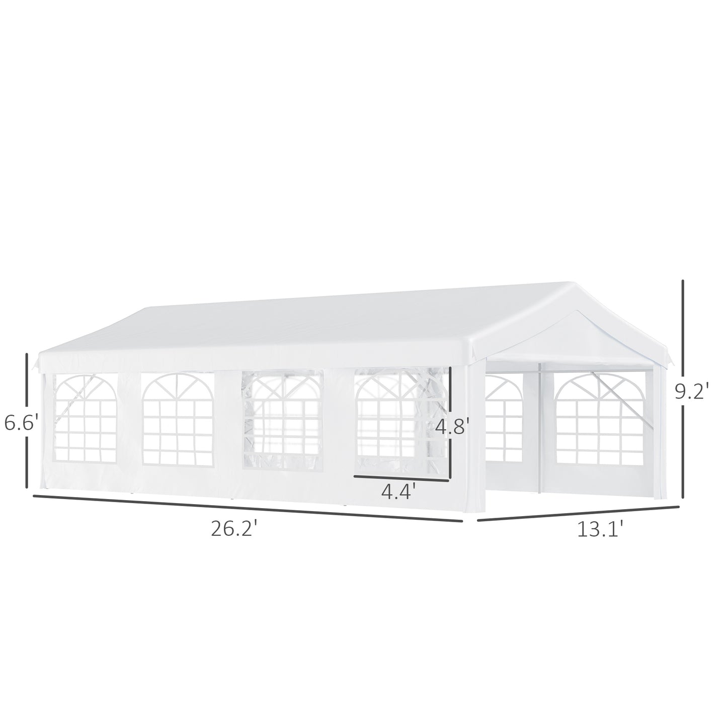 13' X 26' Heavy-Duty Outdoor Carport Party Event Tent, Patio Gazebo Canopy Pavilion With 4 Sidewalls & 8 Windows, White