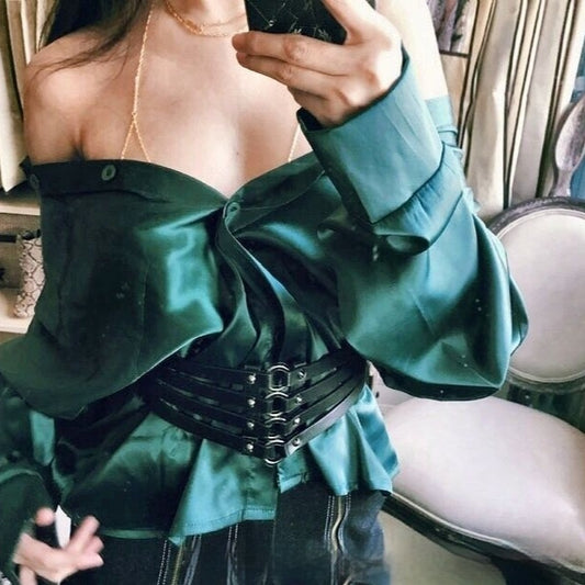 Women's Rivet Leather Waist Single Ring Belt