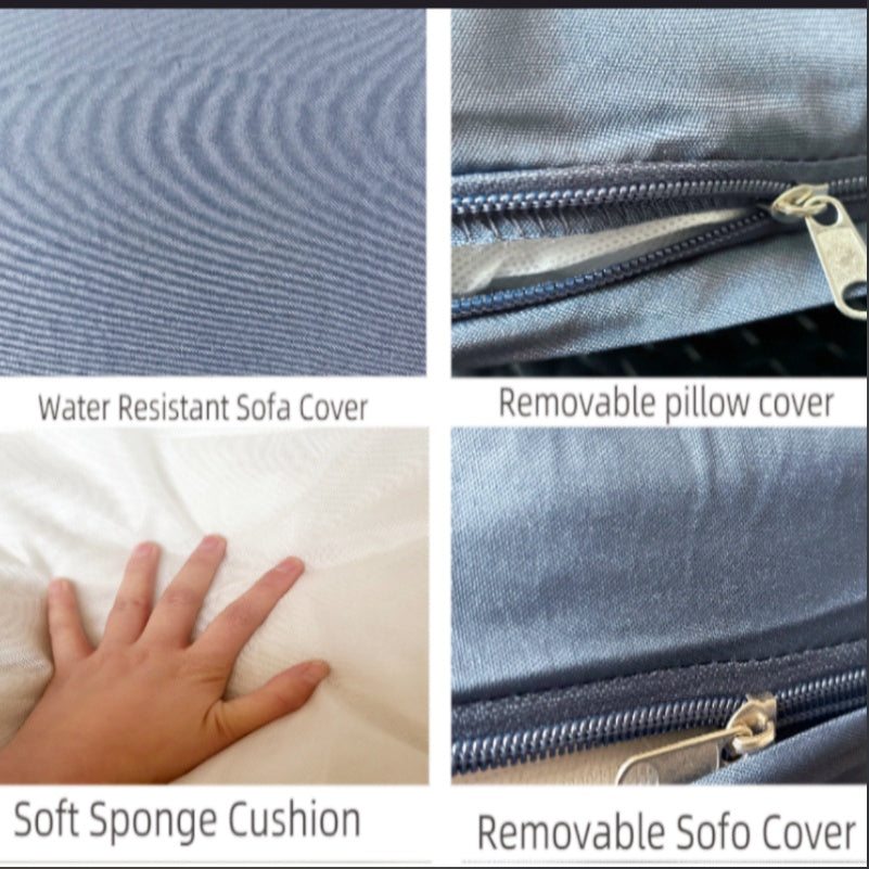 Seven-Piece Sofa Set Table With Sofa Chair Black PE Rattan Outdoor Furniture 7-JH001 Box 3-1-2-3 With Blue Color Cushion