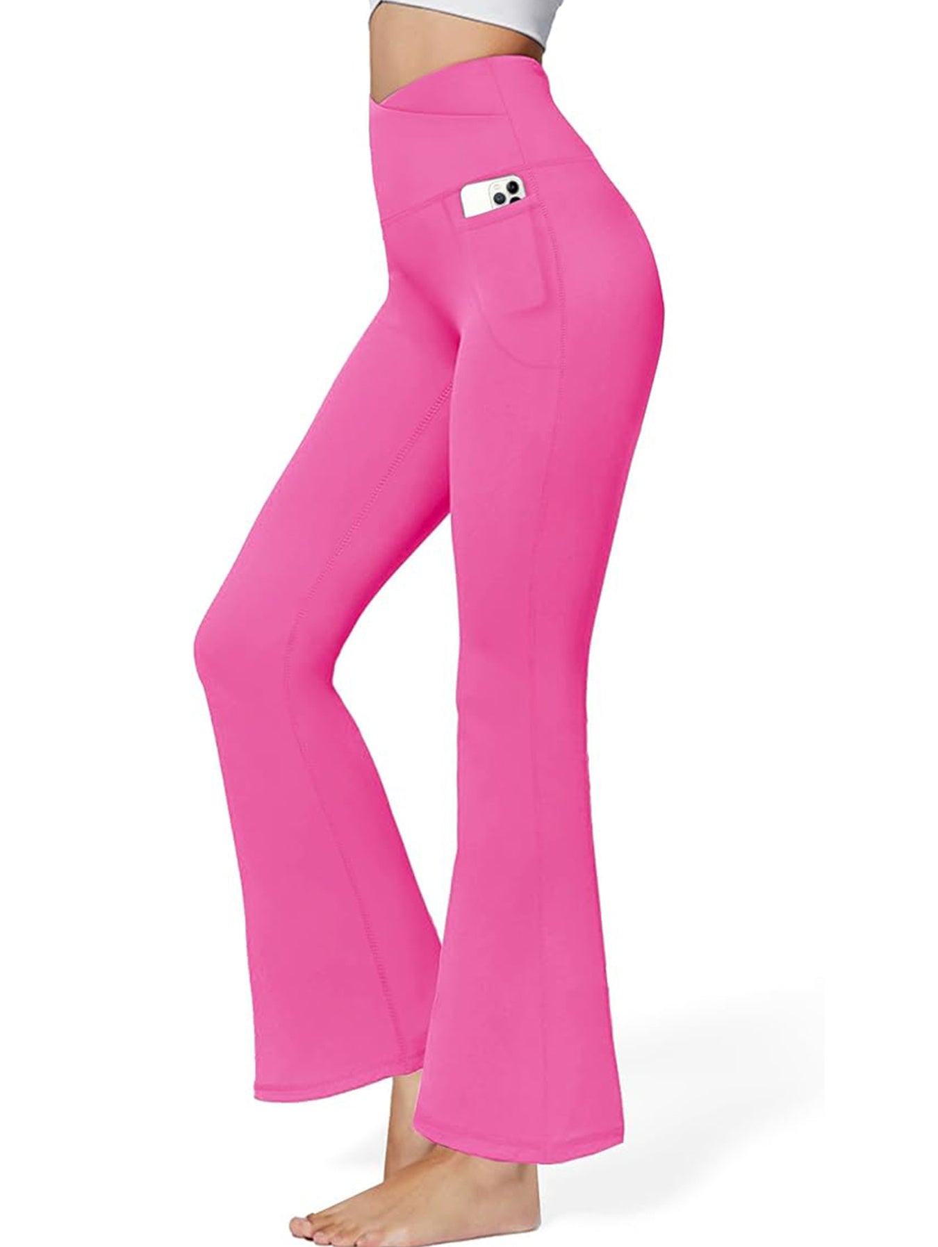 Flare Leggings For Women With Pockets - Crossover High Waisted Black Flared Leggings For Yoga Gym Workout