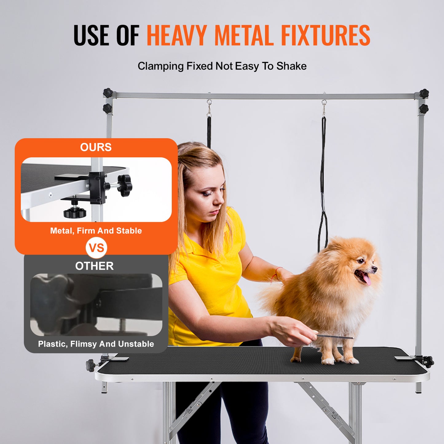 VEVOR Pet Grooming Table Two Arms With Clamp, 46'' Dog Grooming Station, Foldable Pets Grooming Stand For Medium And Small Dogs, Free No Sit Haunch Holder With Grooming Loop, Bearing 330lbs
