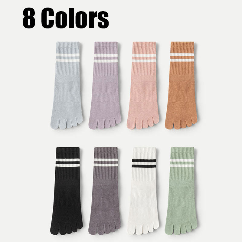 8 Pairs Women's Professional Non-slip Sports Yoga Running Fitness Multi-functional Mid-calf Solid Color Five-finger Dot Rubber Socks