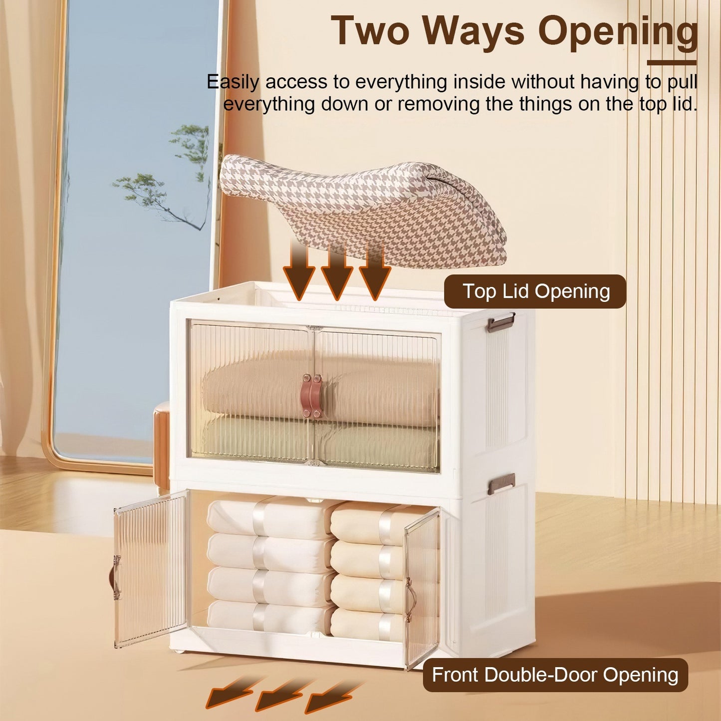 3Pcs Foldable Storage Bins With Lid Wheels Front Magnetic Door Fedex Shipping