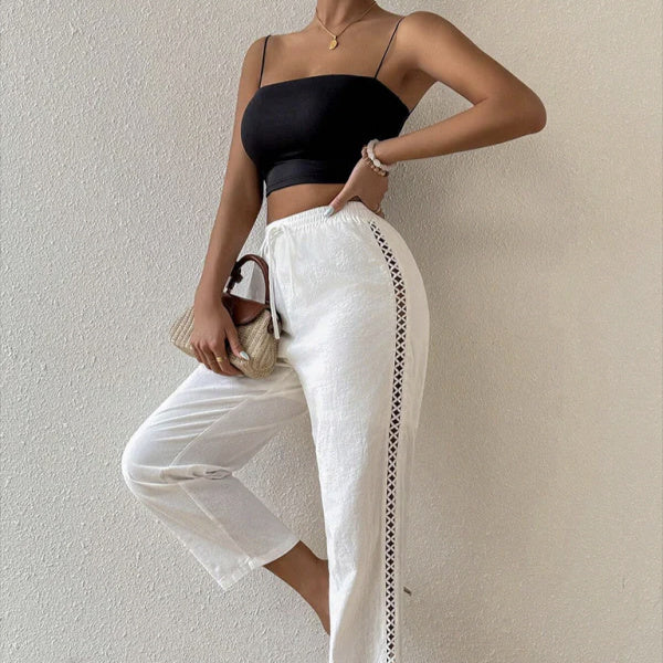 Ladies' Fashionable And Versatile Solid Color Simple And Versatile Casual Side Hollow Pants