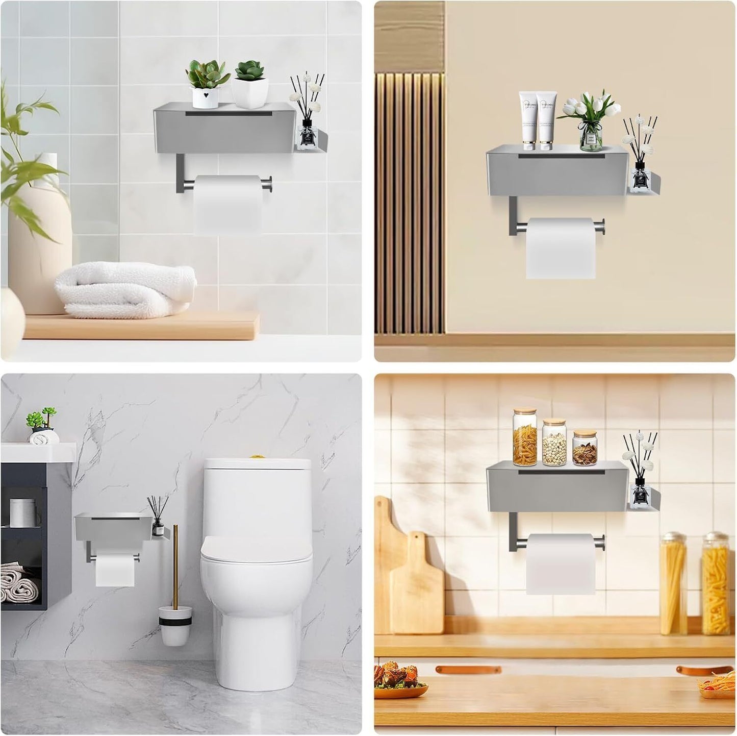 Edelstahl Toilettenpapierhalter Ohne Bohren WC Klopapierhalter Mit Ablage-Box