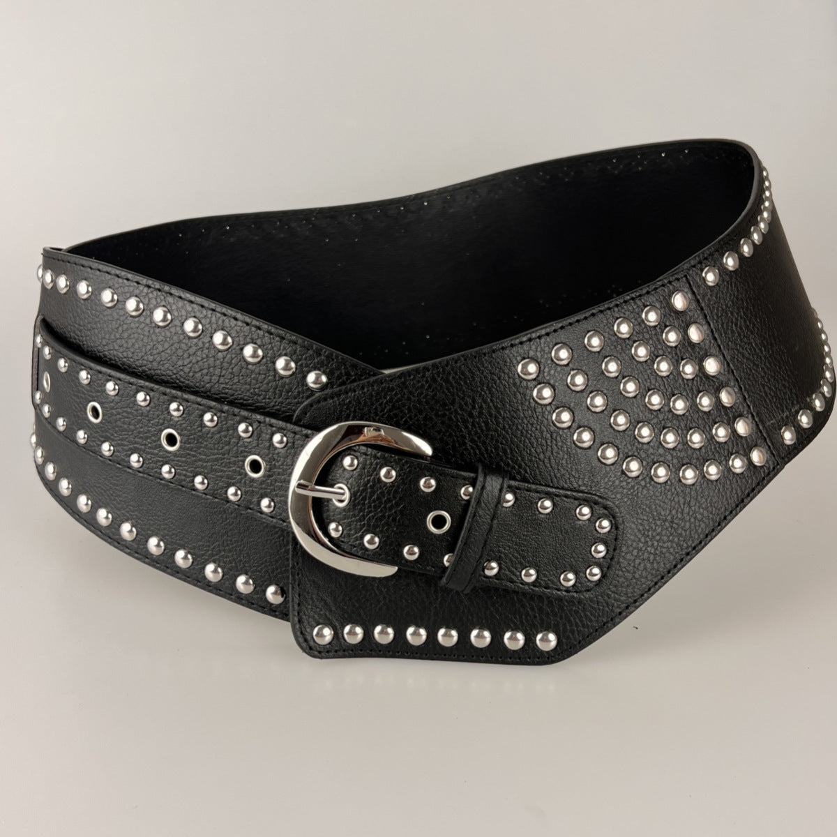 Asymmetric Belt Rivet Sewing Leather Wide Waist Seal