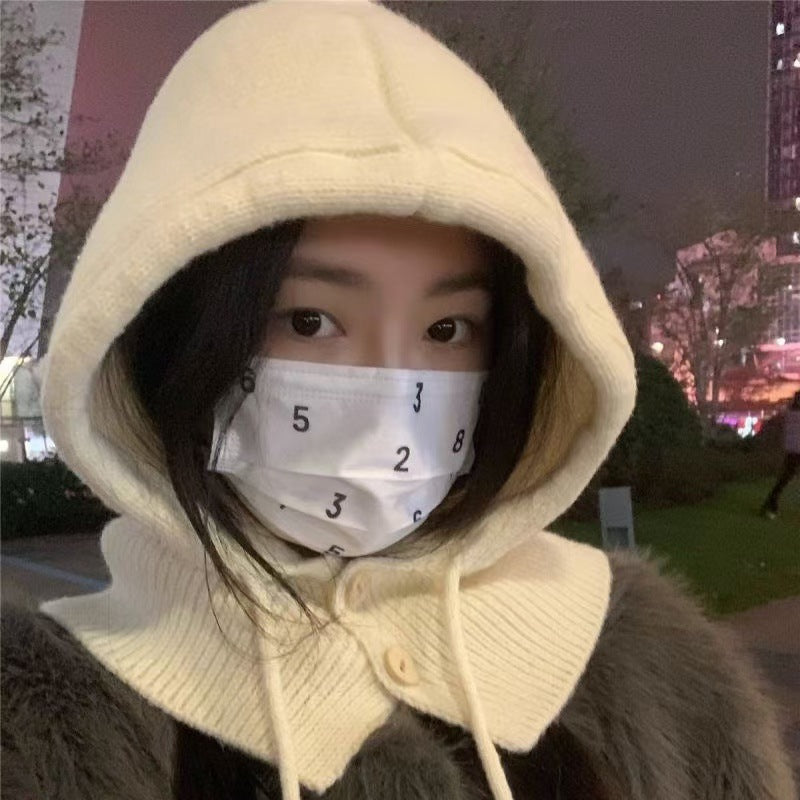 Fashionable Warm Hat Scarf Integrated Ear Protection Knitting Woolen Cap