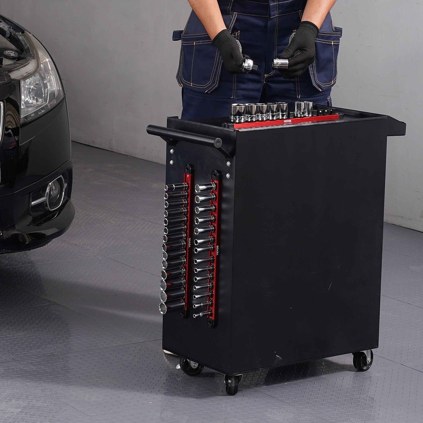 Socket Organizer Rail Set 3PCS Aluminum Socket Organizers With 40 Clips