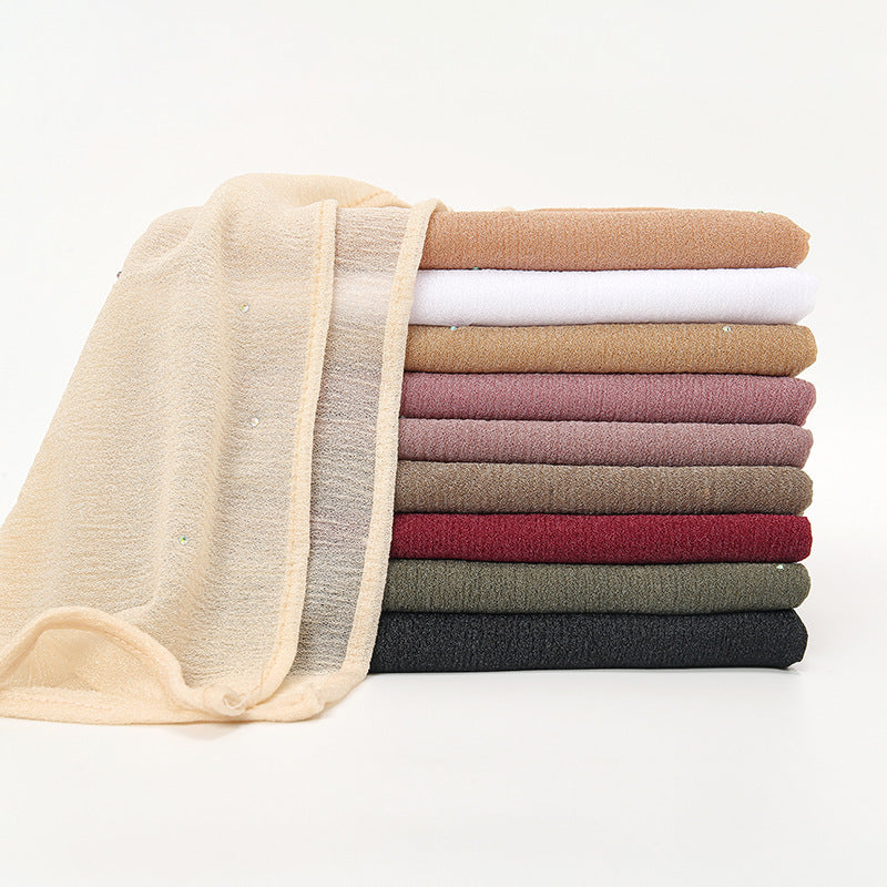 Hemp Wrinkle Starry Hot Rhinestone Headscarf Female Pleated