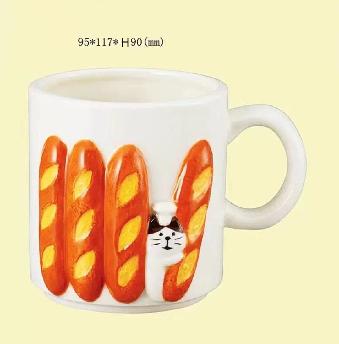 Toast Cat Cup French Stick Relief Ceramic Mug