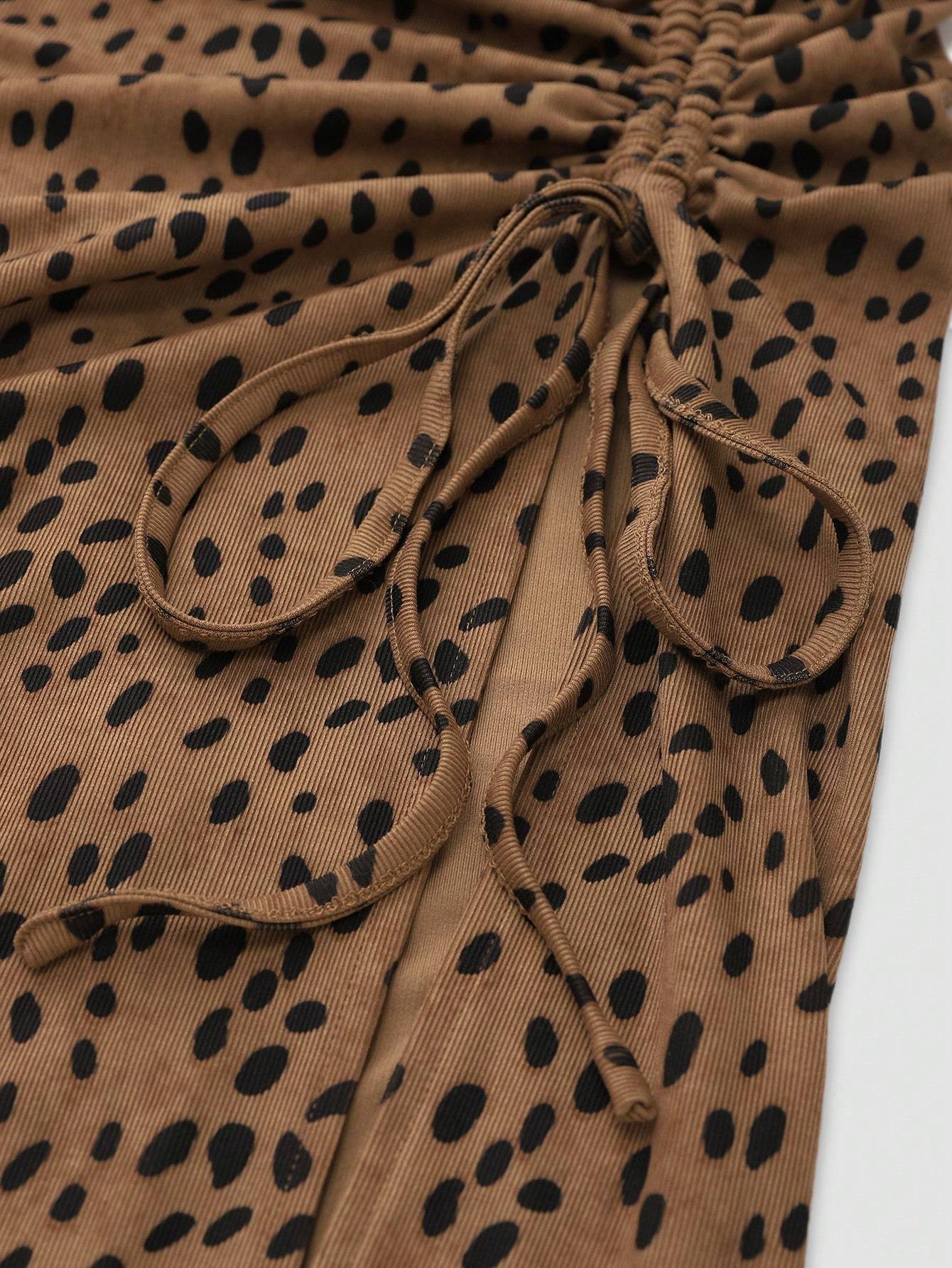 Women's Round Neck Sleeveless Shirred Slit Ribbed Leopard Print Fashion Dress