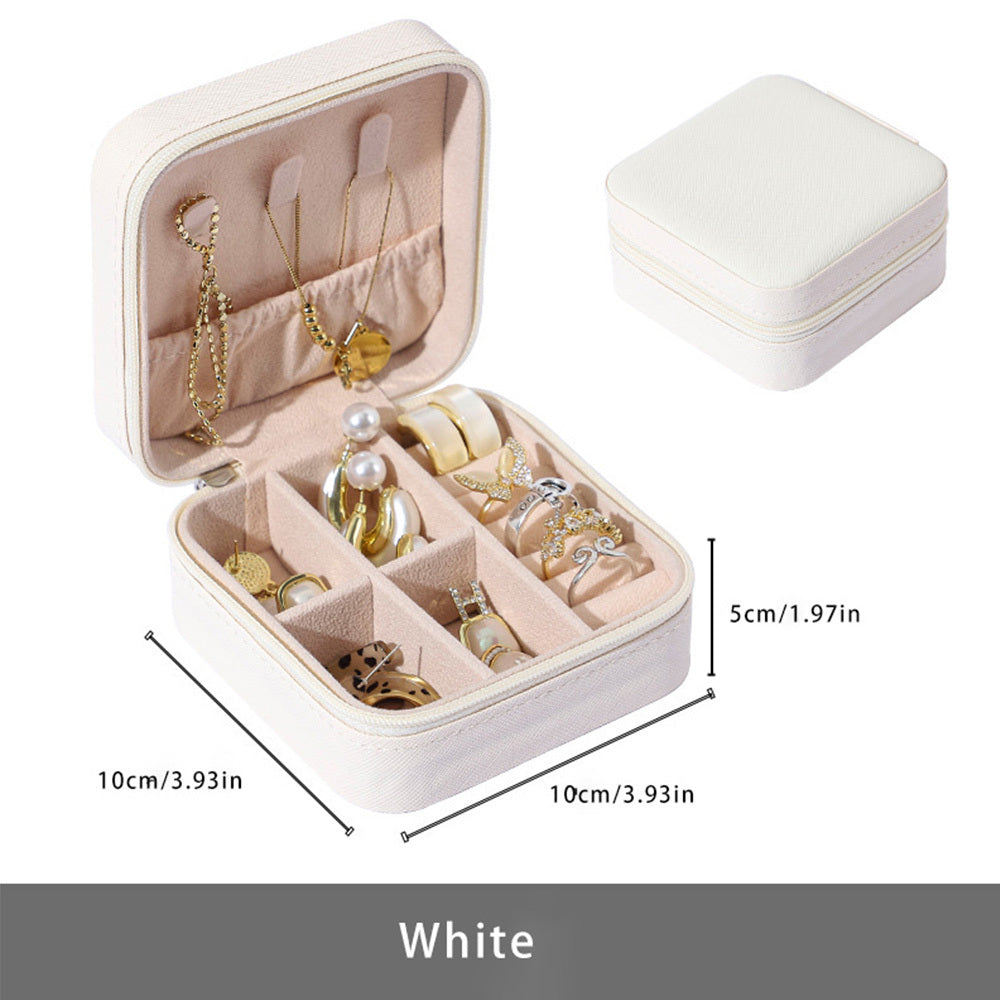 2pcs Portable Leather Jewelry Storage Boxes, Mini PU Jewelry Storage Boxes, Travel Jewelry Organizer Case, Black, White And Blue Jewelry Storage Boxes
