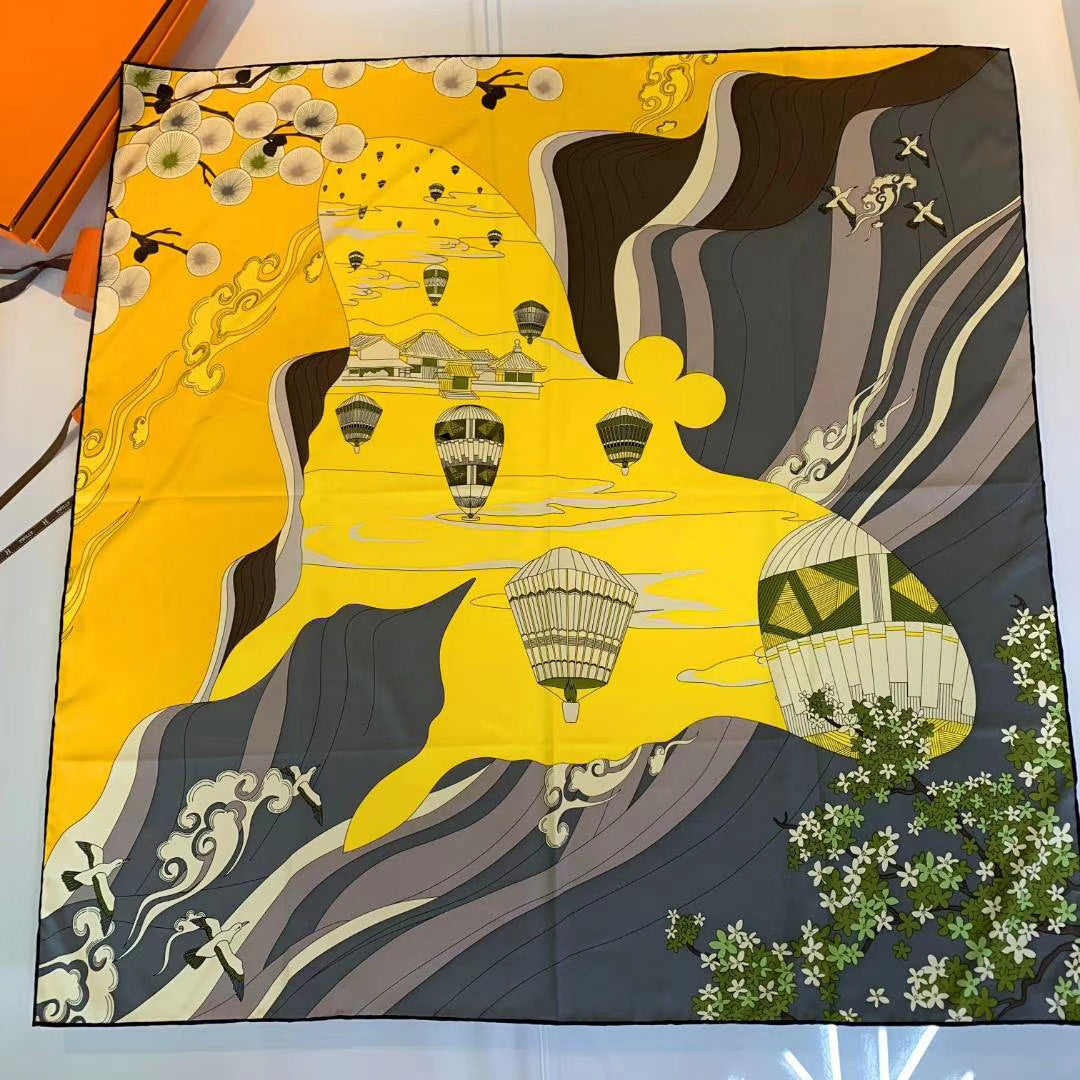 Handmade Hemming Twill Silk Printed Shawl