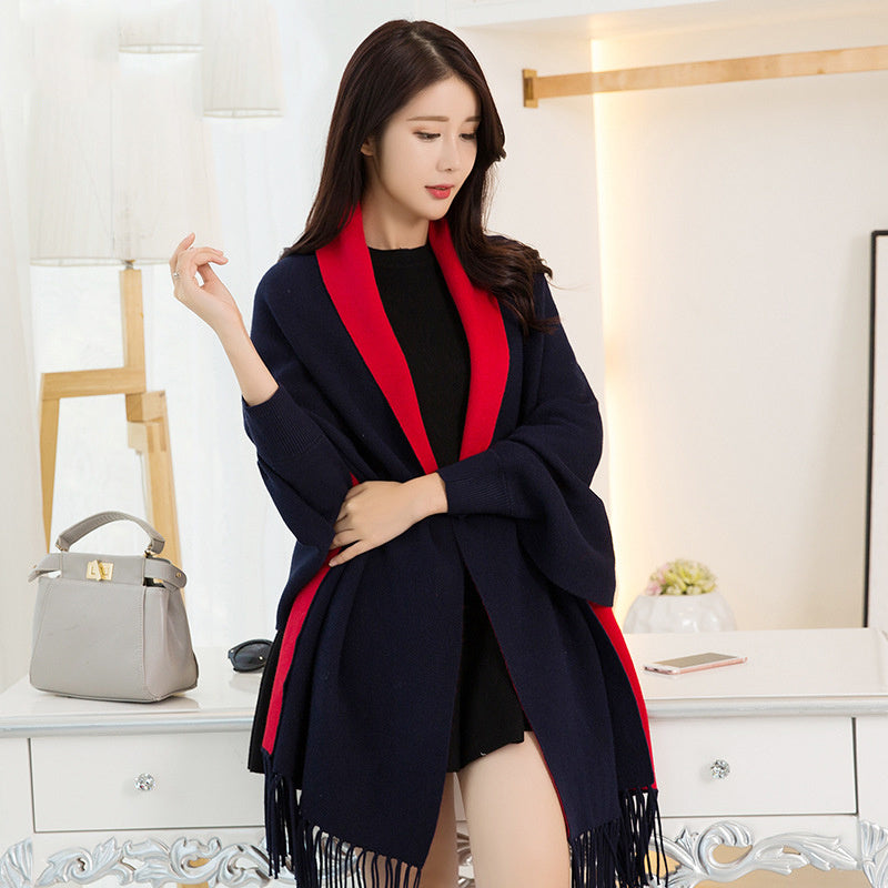 Big Cape Double-sided Shawl Scarf With Sleeves