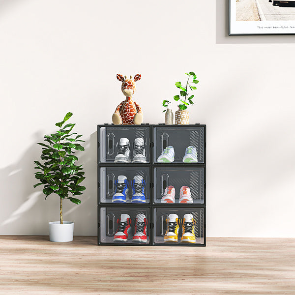 Black Large 6PCS 36x28x21cm Shoebox, Plastic, Grid, Free Combination