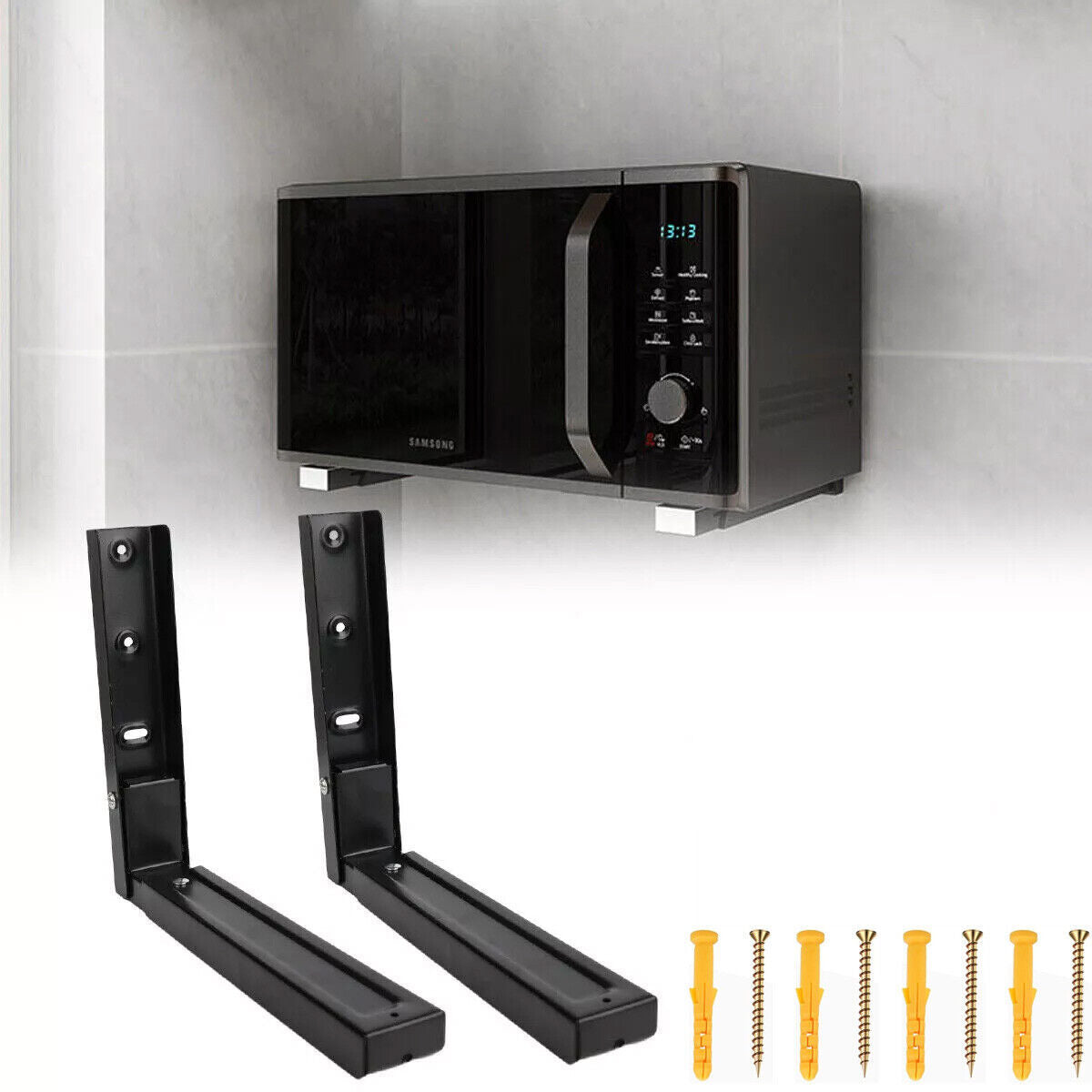 2X Microwave Oven Wall Mount Hanging Brackets Kitchen Rack Adjustable Stretch