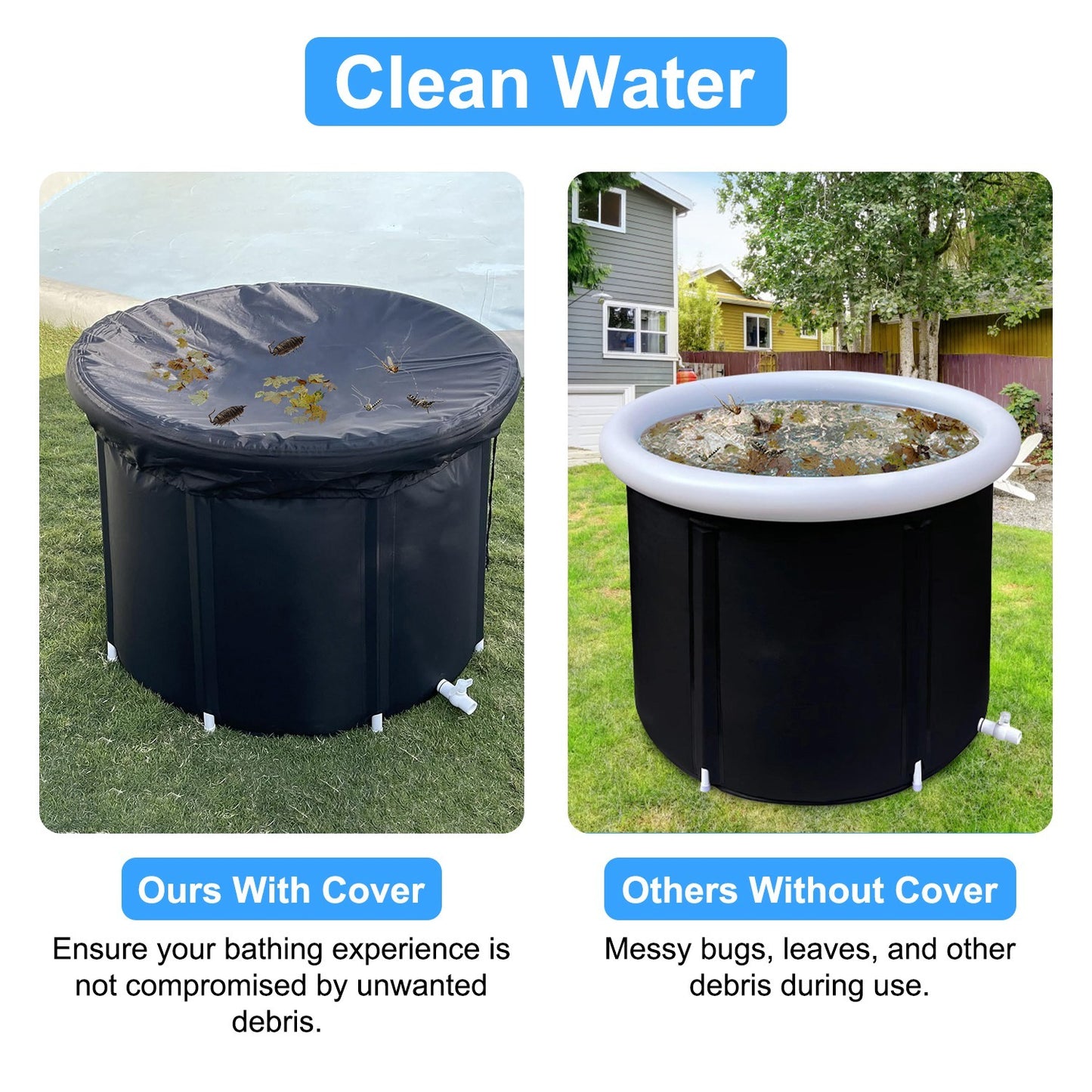 1Pc 97Gal Large Size Ice BathTub With Cover For Adults Athletes Recovery Cold Water Therapy Outdoor Portable Cold Plunge Tub 660LBS Load Capacity 33.46x33.46x29.52in