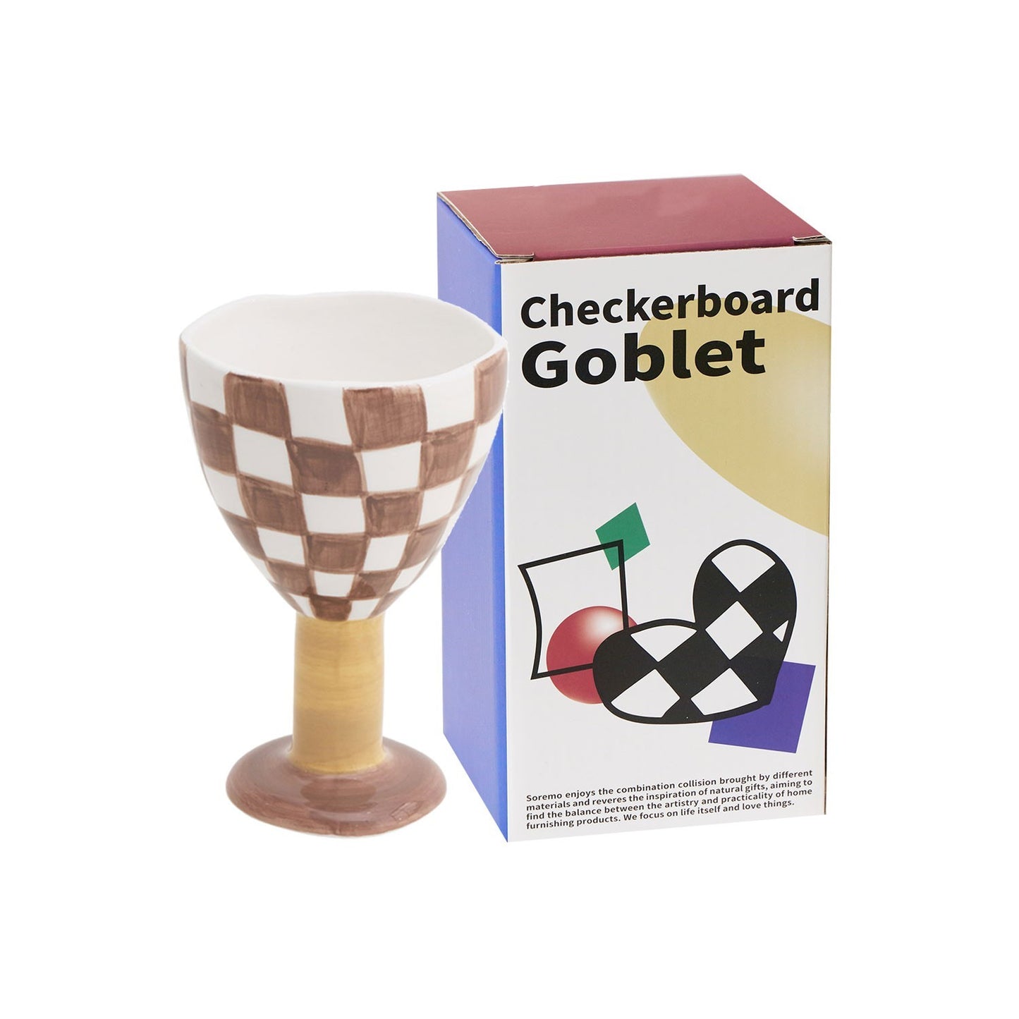 Original Hand-kneaded Tall Checkerboard Grid Ceramic Wine Glass
