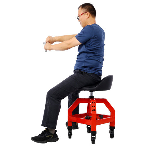 Pneumatic 360 Degree Swivel Stool, Mechanics Rolling Creeper Seat, Heavy Duty Rolling Mechanics Stool, Shop Stool With Casters Red