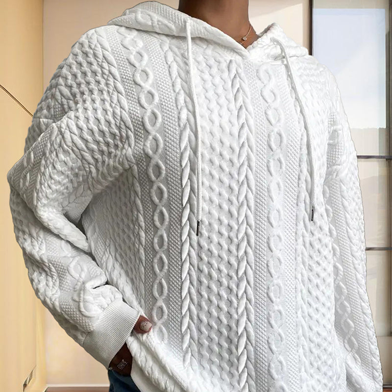 Women's Solid Color Ribbed Design Long Sleeve Hoodie - Loose Fit Drawstring Pullover For Fall & Winter Casual Wear