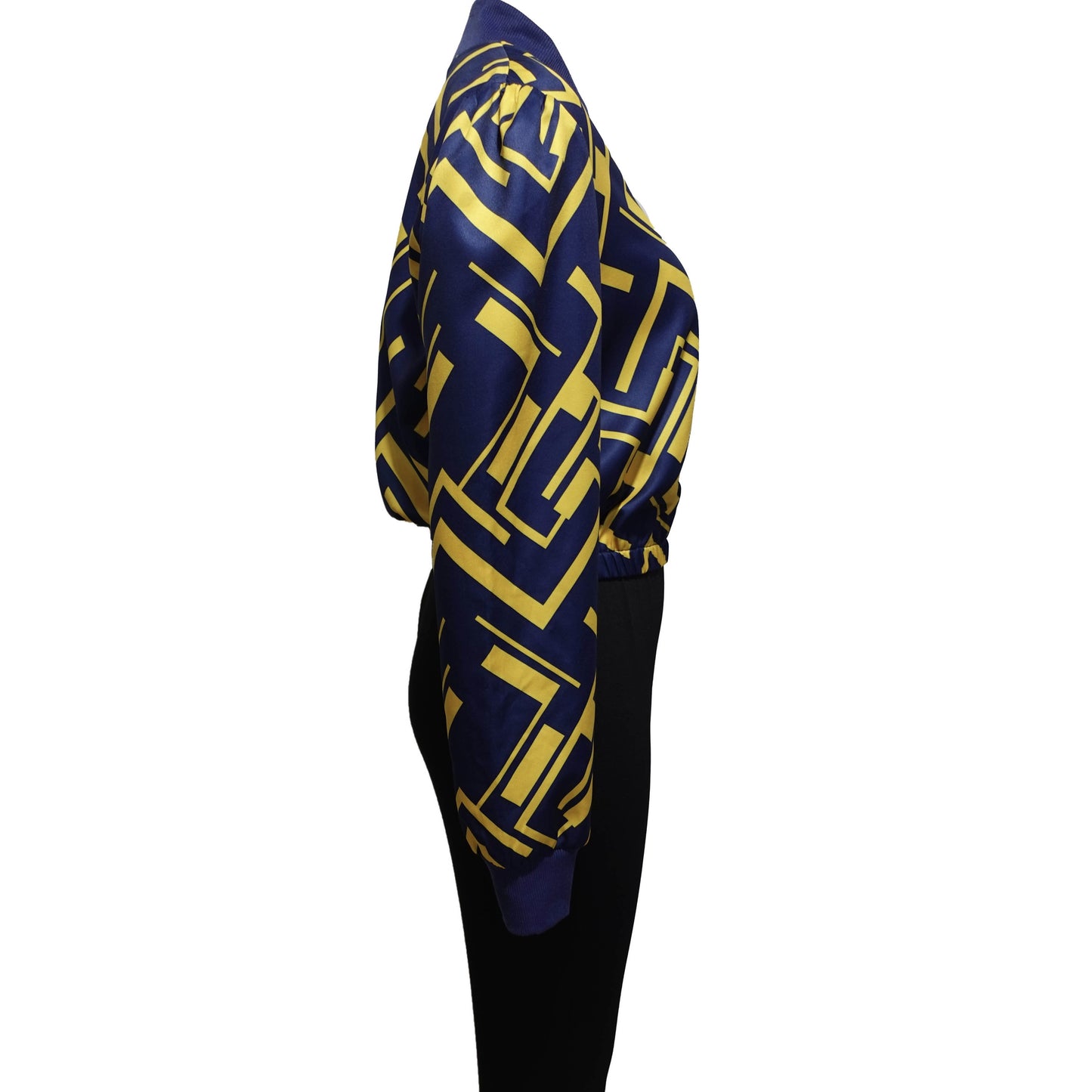 Women's V-neck Zipper Trendy Digital Print Long Sleeved Sweatshirt Jacket Long Pants Set