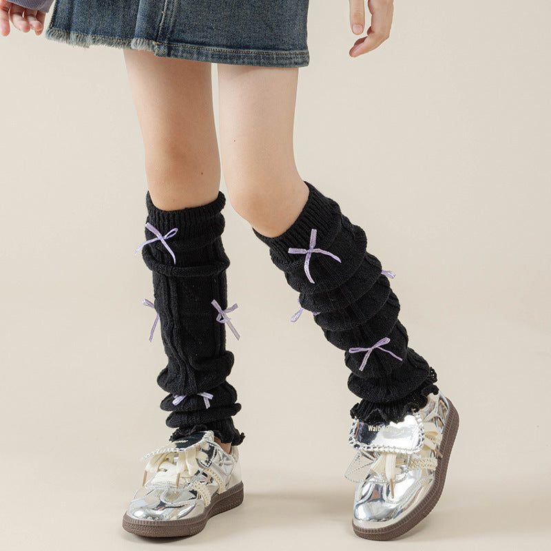 Children's Foot Sock Female Autumn And Winter Bow Pile Style Leg Warmer