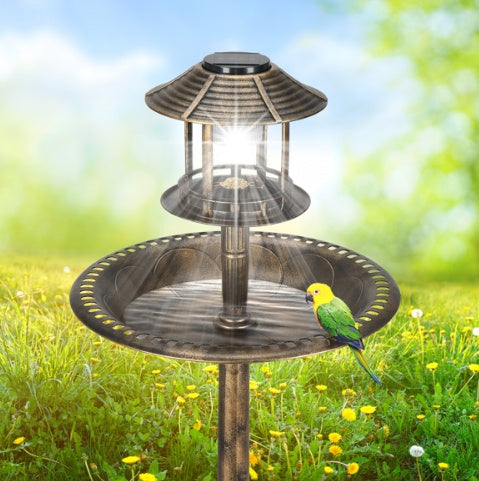 Bronze, With Solar Light, Bird Bath 51x51x106cm Plastic Round
