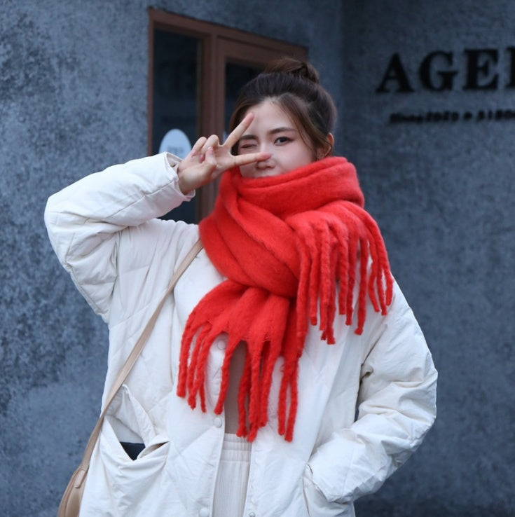 Fashion All-match Solid Color Windproof Padded Shawl